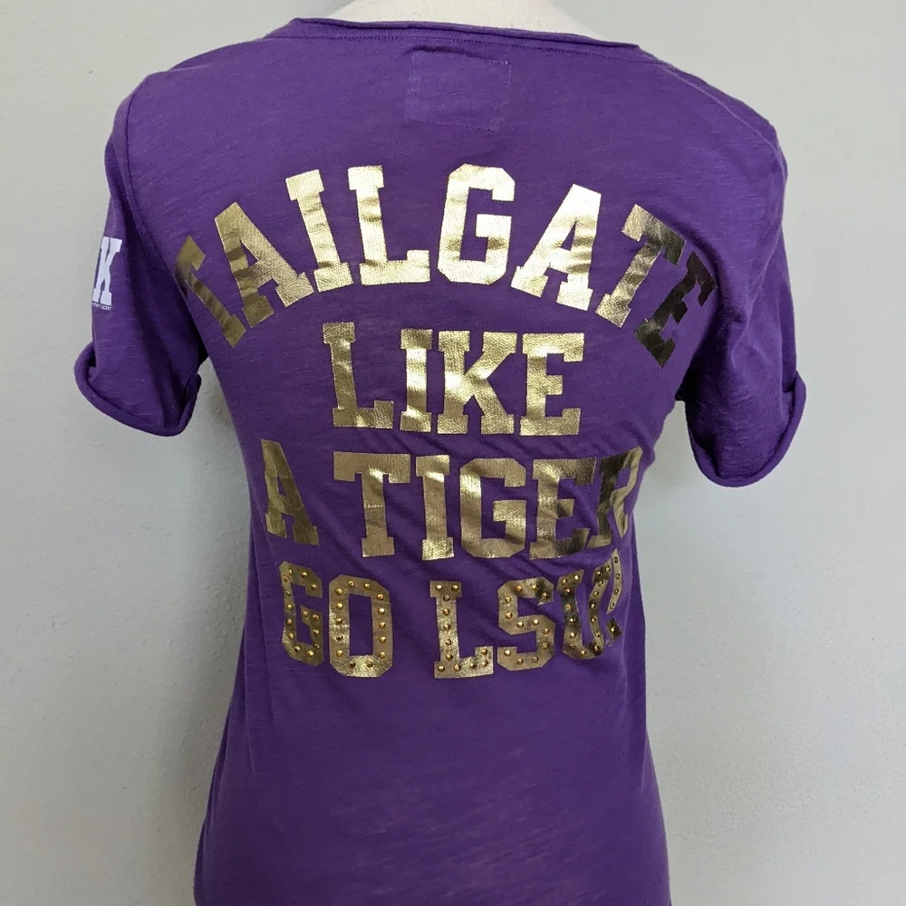 VS PINK purple white and gold rhinestone LSU tigers varsity T-shirt size small - Picture 9 of 11